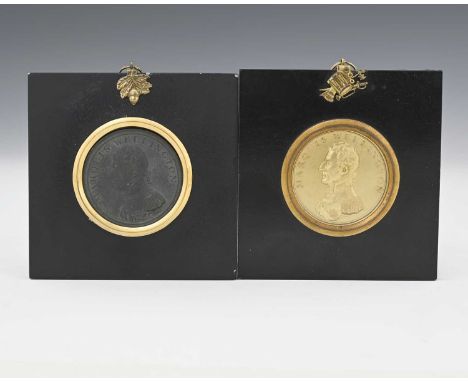 Two cast metal medallion portrait plaques for Marquis Wellington, circa 1813, one with bronze patination, the other gilded, w