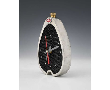 A Bugatti Owners Club radiator clock, modelled as an early model grille, enamelled logo, the reverse with cast banner and Cla