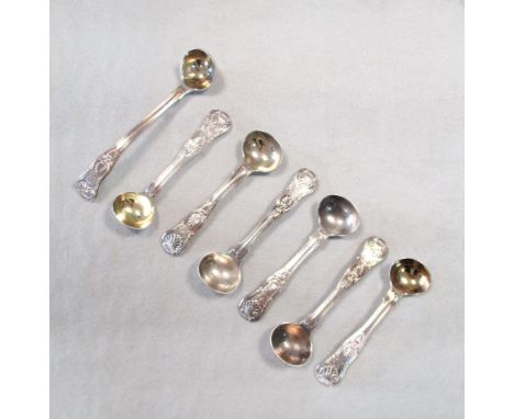 A set of six George IV salt spoons and cream ladle, by Thomas Barber, London 1824, 'Kings' pattern, crested 7.1ozt gross (7) 