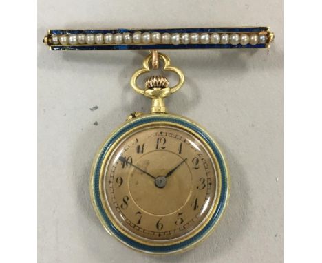 Le Coultre & Cie - a lady's fob watch, the unsigned gilded dial with black Arabic numerals and blued hands bordered by a ring