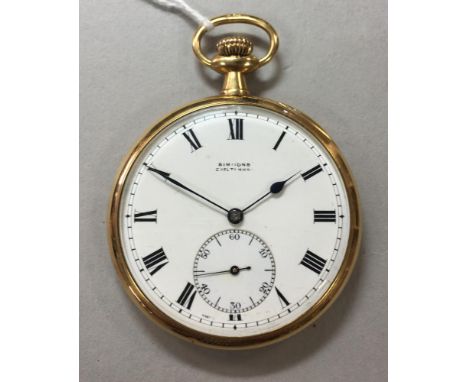 Stauffer & Co - an 18ct gold open faced dress pocket watch, the white dial marked 'Simmons Cheltenham', with black Roman nume