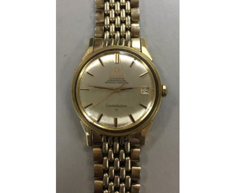 Omega - A gentleman's gold plated 'Constellation' wristwatch, circa 1962, the circular silvered dial, gold coloured batons an