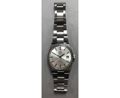 Omega - A gentleman's stainless steel 'Genève' wristwatch, circa 1971, the circular signed silver coloured dial with black ba