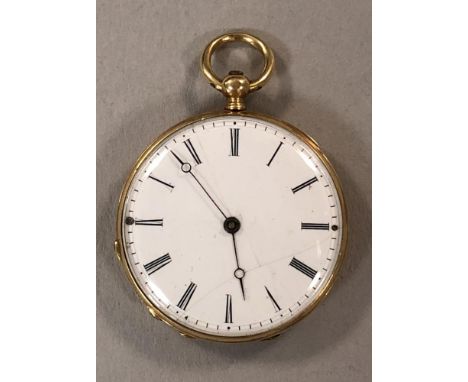 An unsigned continental lady's open faced pocket watch, the white enamel dial with black Roman numerals and hands, unsigned k
