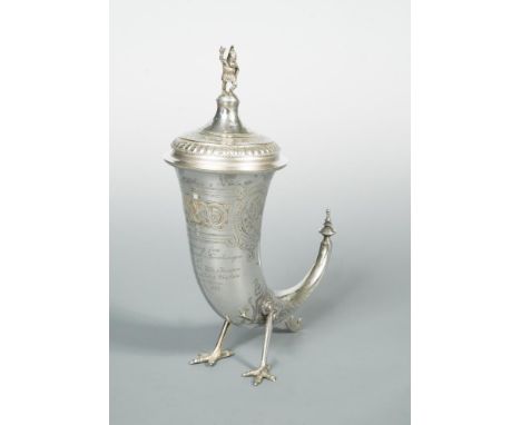 A 19th century Danish silver cornucopia, circa 1883, with the mark of Assay Master Simon Groth, engraved with two bands of Ce