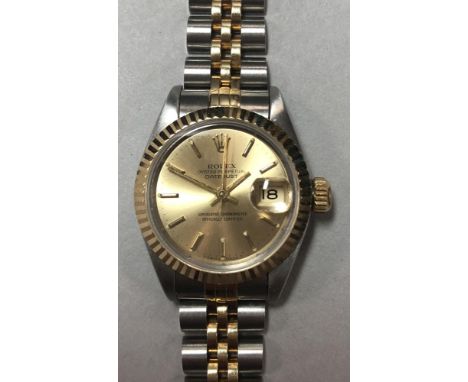 Rolex - a lady's steel and gold Oyster Perpetual 'Datejust' wristwatch, circa 1993, the champagne coloured dial with gold col