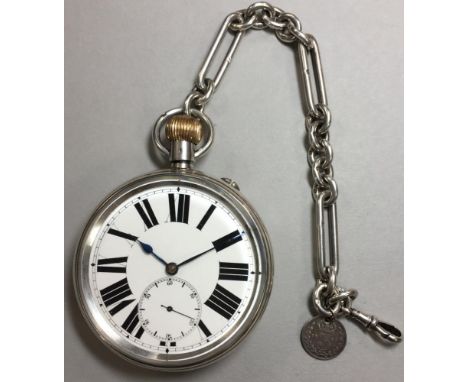 Atlas - a continental open faced 'Goliath' pocket watch, the unsigned white enamel dial with black Roman numerals, outer minu