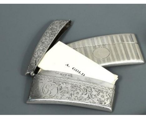 Two early 20th century silver card cases, both slightly concave in form with hinged lids, the first, by EJ Trevitt & Sons, Ch
