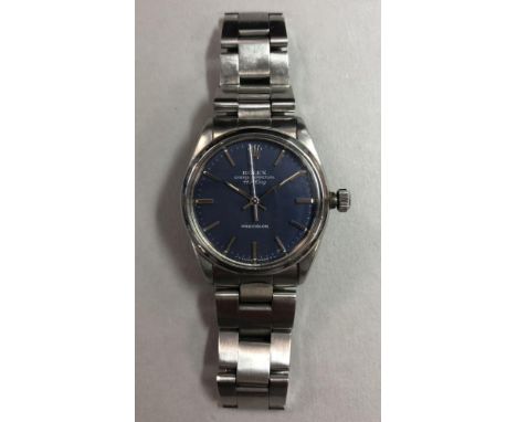 Rolex - A gentleman's Oyster Perpetual 'Air King' precision stainless steel wristwatch, circa 1987, the signed blue dial with