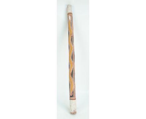 An Australian aboriginal didgeridoo with painted decoration, length 93cm.Purchased from a Methodist Mission by the vendor in 