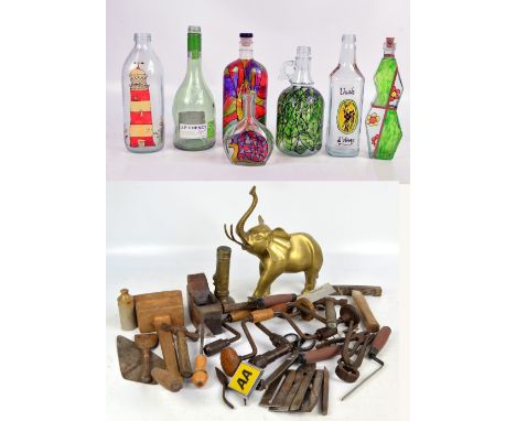 A quantity of various woodworking tools, an 'Empire Made Hong Kong' torch, a brass figure of an elephant and a group of hand 