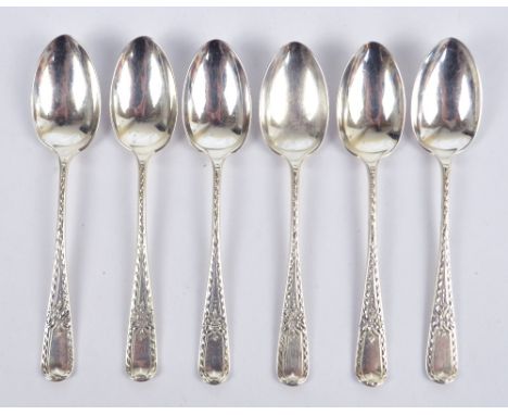 JOSIAH WILLIAMS & CO; a set of six Victorian hallmarked silver coffee spoons with bright cut decorated Hanoverian pattern fin