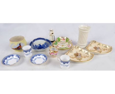 A small group of various ceramics comprising predominantly Royal Worcester to include a pair of blue transfer decorated coffe