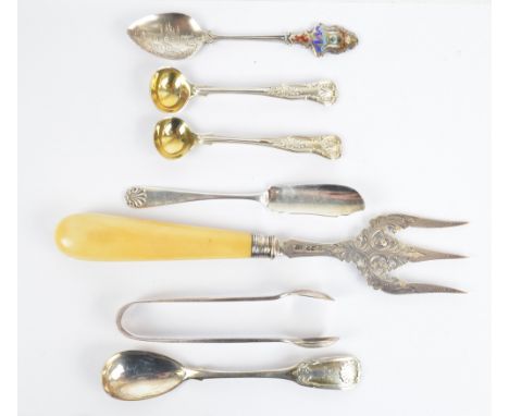LEVESLEY BROS; a Victorian hallmarked silver marine ivory handled bread fork with engraved and pierced foliate scroll decorat