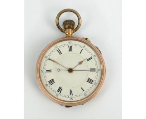 An early 20th century gold plated open face crown wind pocket watch, the circular enamel dial set with Roman numerals, diamet