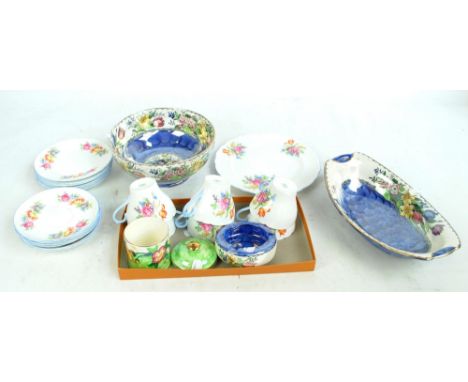 SHELLEY; a six setting floral decorated part tea service comprising circular sandwich plate, six cups, six saucers, side plat