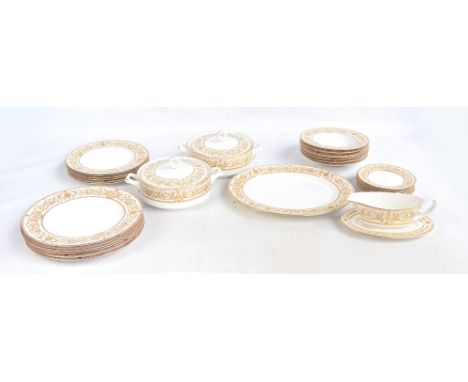 A Royal Worcester 'Hyde Park' pattern decorated six setting dinner service comprising dinner plates, side plates, salad plate