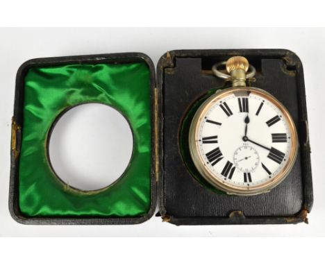 An early 20th century chrome plated open face crown wind 'Goliath' pocket watch, the circular enamel dial set with Roman nume