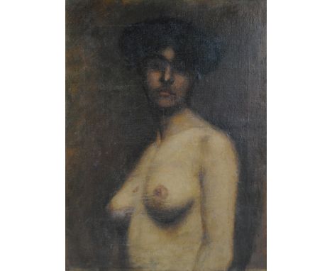 F**TISCHBEIN (circa 1900-1910); oil on canvas, portrait of a nude girl, half length, indistinctly signed 64 x 49cm, framed.