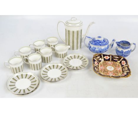 A Wedgwood 'Persia' Susie Cooper design six setting coffee set, also a small Copeland Spode Italian teapot, a cream jug (af) 