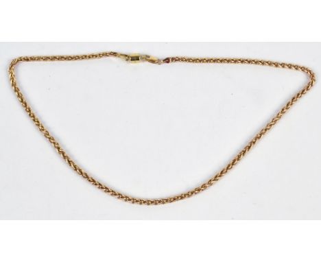 A 9ct yellow gold wheat link chain necklace, length 51cm, approx 3g excluding silver gilt magnet loaded clasp. 