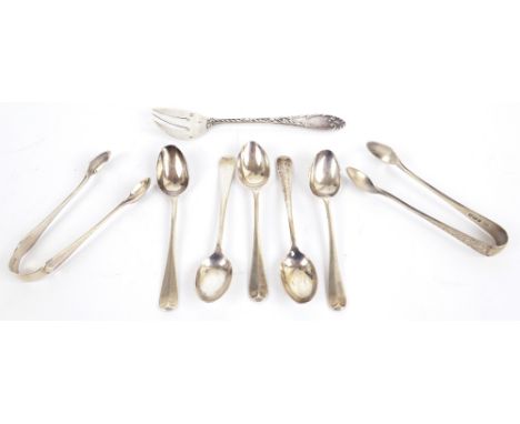 WILLIAM HUTTON & SONS LTD; a set of five Edward VII hallmarked silver Hanoverian pattern coffee spoons with matching pair of 