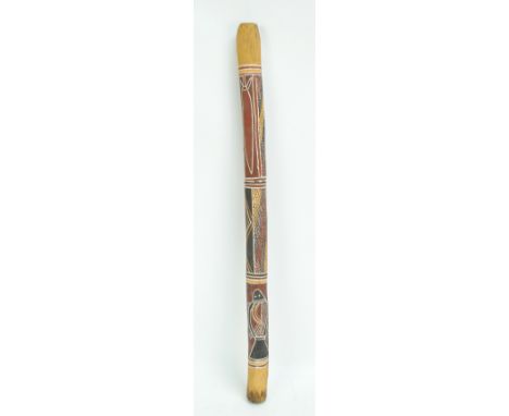 An Australian aboriginal didgeridoo with painted decoration, length 81cm.Purchased from a Methodist Mission by the vendor in 
