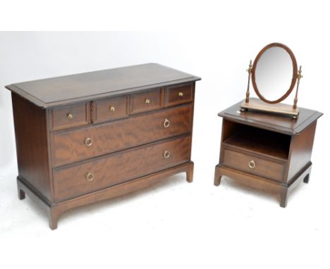 A Stag chest of four short above two long drawers on bracket feet, 46 x 106cm, height 71cm, and a matching bedside table, als