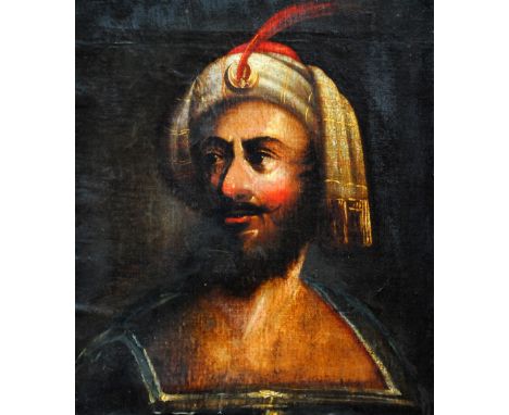 UNATTRIBUTED (18th/19th century); oil on canvas, head and shoulders portrait of a Turk, unsigned, 57 x 48cm, framed.