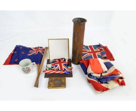 A collection of predominantly United Kingdom and International Territories linen flags to include a Union Flag, 84 x 112.5cm,