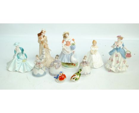 A group of various figures including a limited edition Royal Worcester 'Goose Girl', no.1054/5000, a Coalport 'Strawberries S