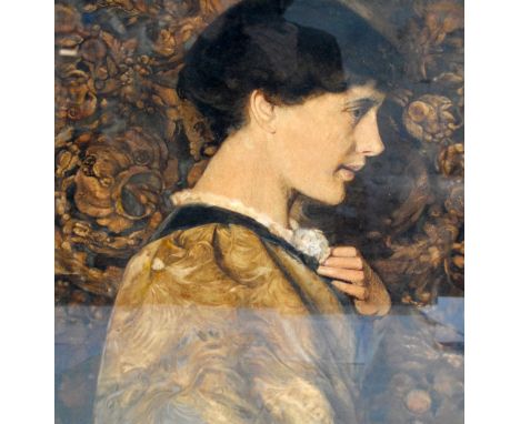 LATE 19TH CENTURY PRE-RAPHELITE SCHOOL; watercolour, profile portrait of a young woman holding her left arm to her bosom, uns