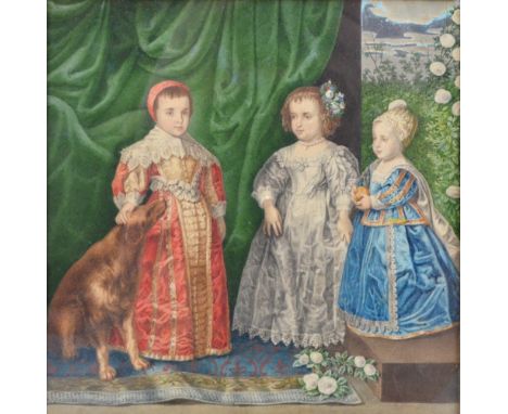 IN THE STYLE OF GEORGE COLE; watercolour, 'Children of King Charles I', unsigned, in period rosewood frame and bearing inscri