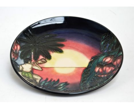 MOORCROFT; a limited edition 'Birth of Light' pattern tube line decorated plate, impressed marks to base, dated 1998, limited