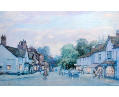 ROBERT 'BOB' RICHARDSON (born 1938); a signed limited edition coloured print, 'Prestbury Village', a figural street scene, si