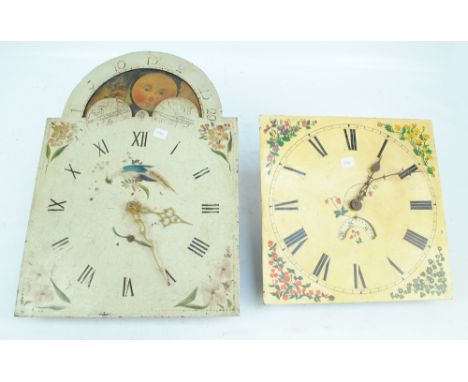 A 19th century thirty hour longcase clock moon face dial and movement set with Roman numerals, height 47.5cm and a further si