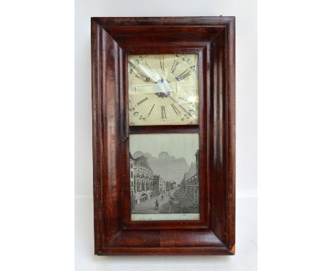 EN WELCH; an early 20th century American 'picture' improved thirty hour wall clock, the square enamel dial set with circular 