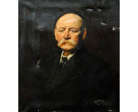 LATE 19TH CENTURY ENGLISH SCHOOL; oil on canvas, portrait of an elderly gentleman with moustache dressed in a white shirt, bl
