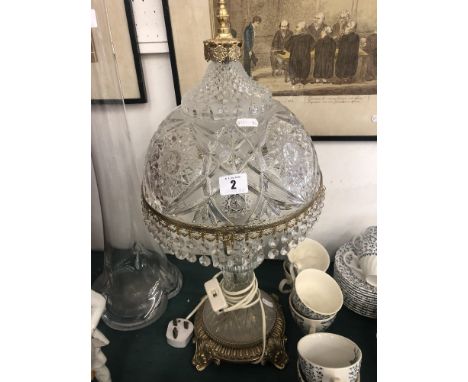 A decorative crystal table lamp