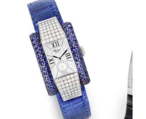 Chopard. A lady's 18K white gold, sapphire and diamond set quartz rectangular wristwatchModel: La StradaReference: 5280Date: 