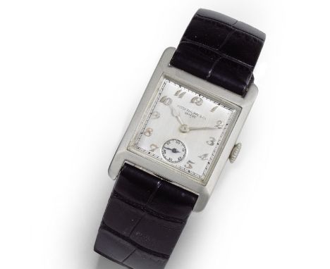 Patek Philippe. An 18K white gold manual wind square wristwatchDate: Sold 23rd August 1927Movement: Jewelled manual wind, No.