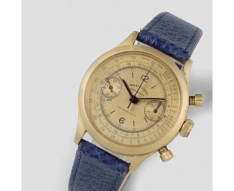Rolex. An early 18K rose gold manual wind chronograph bracelet watchModel: Oyster Antimagnetic 'Monoblocco'Reference: 3525Dat