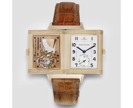 Jaeger-LeCoultre. A limited edition 18K rose gold manual wind reversible wristwatch with Tourbillon and power reserveModel: R