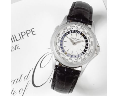 Patek Philippe. A fine 18K white gold automatic world time wristwatchModel: World TimeReference: 5110G-001Date: Sold 5th June