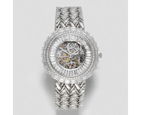 Audemars Piguet. A fine and rare 18K white gold and diamond set skeletonised manual wind bracelet watchReference: 14657BCDate