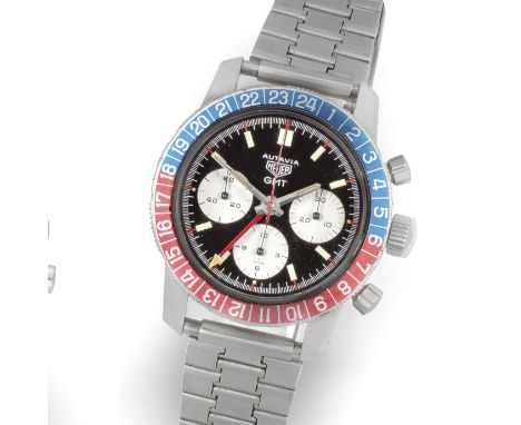Heuer. A stainless steel manual wind chronograph bracelet watch with dual time zoneModel: Autavia GMTReference: 2446 CDate: C