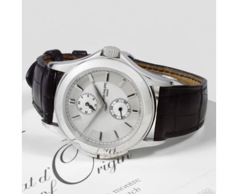 Patek Philippe. A fine platinum manual wind dual time wristwatchModel: Travel TimeReference: 5134PDate: Sold 20th February 20