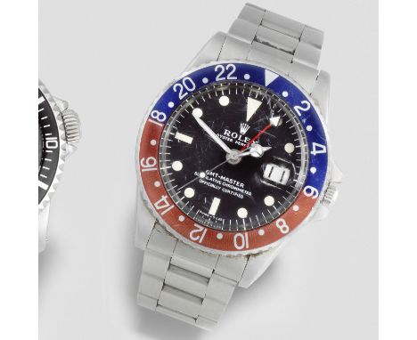 Rolex. A stainless steel automatic calendar bracelet watch with dual time zone and 'Pepsi' bezelModel: GMT MasterReference: 1