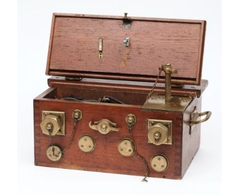 A Graham & Davis patent two diver intercommunication telephone by Siebe Gorman & Co Ltd London:, the mahogany case with rear 