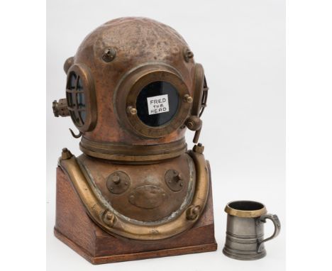 'Fred The Head', A 6-bolt commercial diving helmet by Siebe Gorman & Co, London:, number '17302', oval side windows with guar